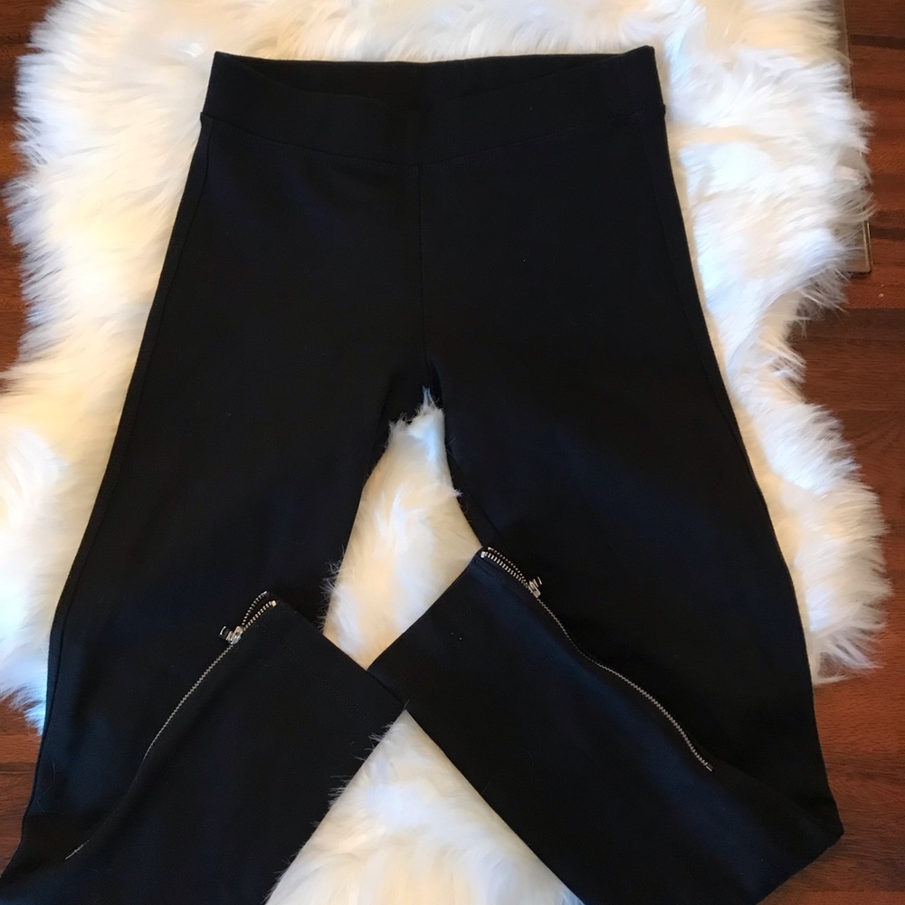 GAP WOMENS EXTRA SMALL XS BLACK PONTE LEGGING WITH SILVER TONE ANKLE LEG ZIPPERS